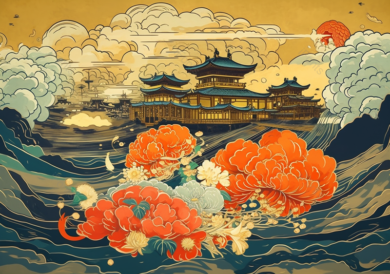 暴风雨下的古建筑国潮背景,插画/手绘图,插画/手绘图库,插画/手绘图下载,插画/手绘